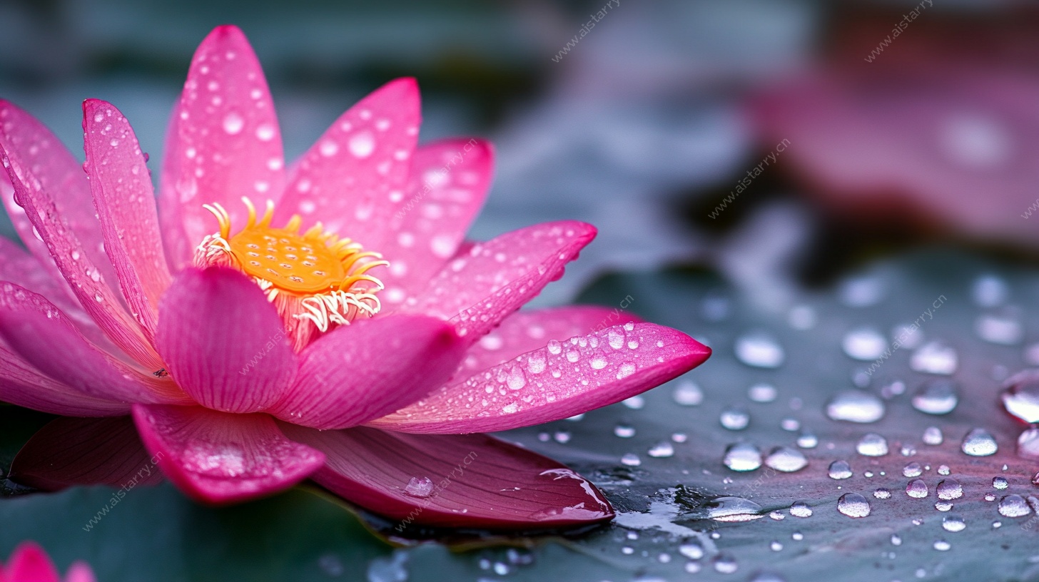 带露粉色睡莲特写