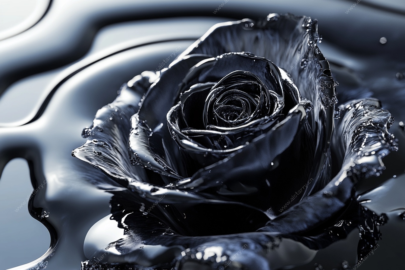 黑玫瑰在水面的艺术影像