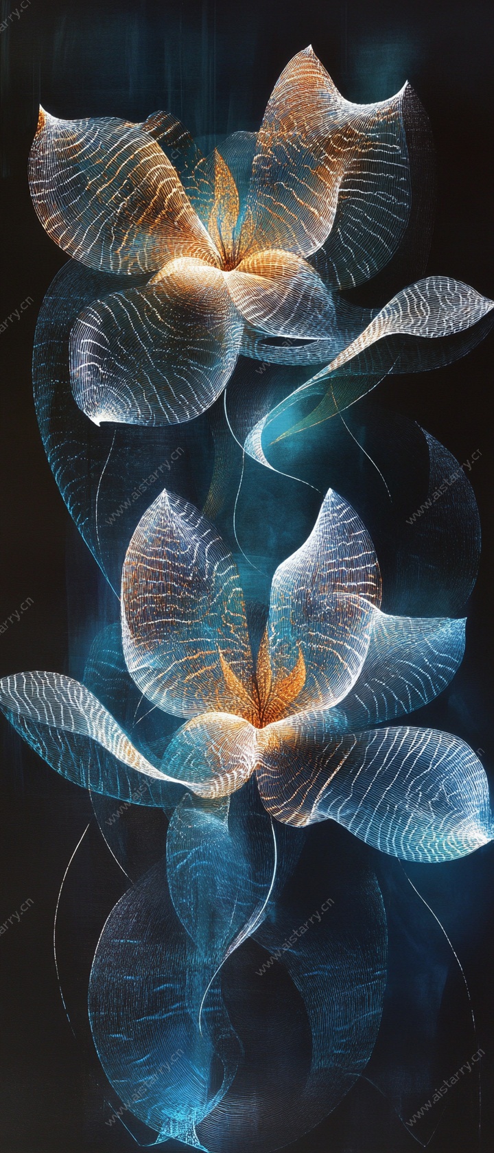 梦幻蓝色线条花卉艺术图