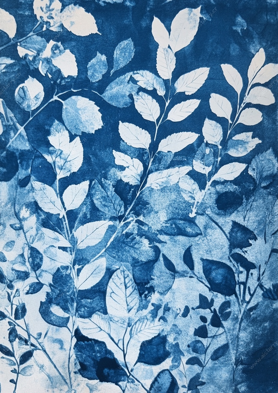 蓝白叶韵图案