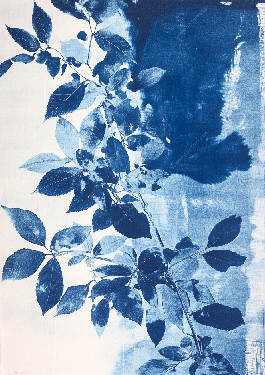 蓝调植物水彩艺术画