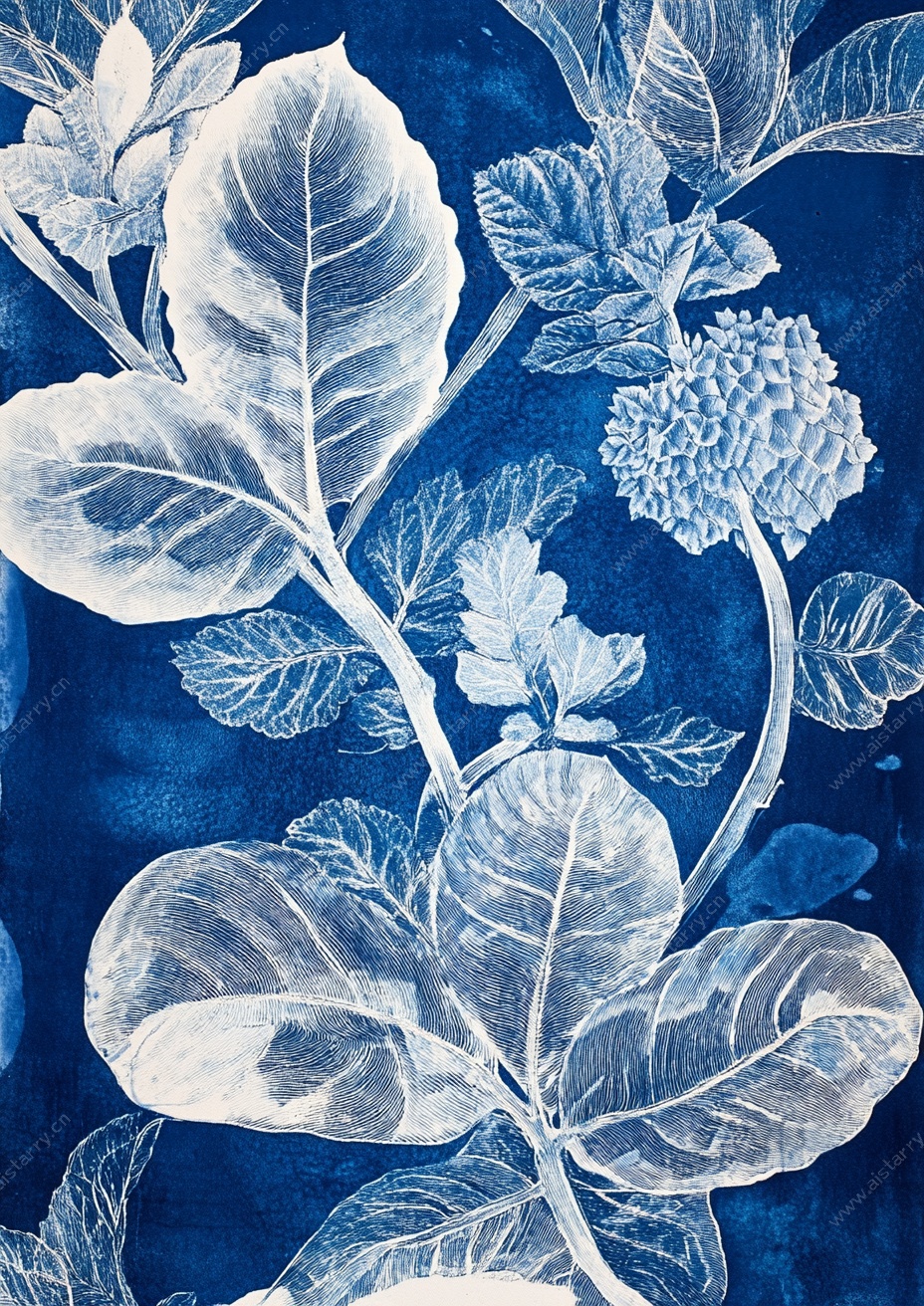 蓝底植物艺术图案