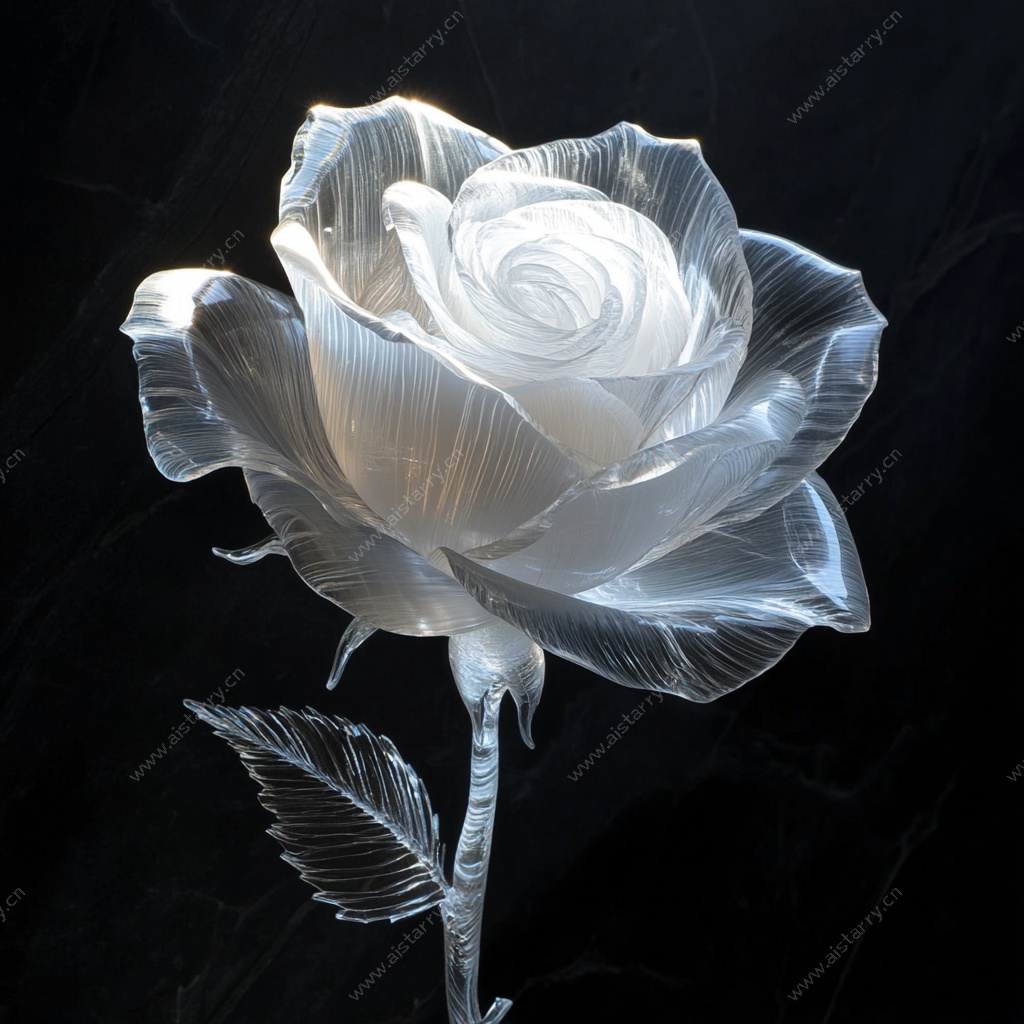 透明水晶玫瑰花摆件