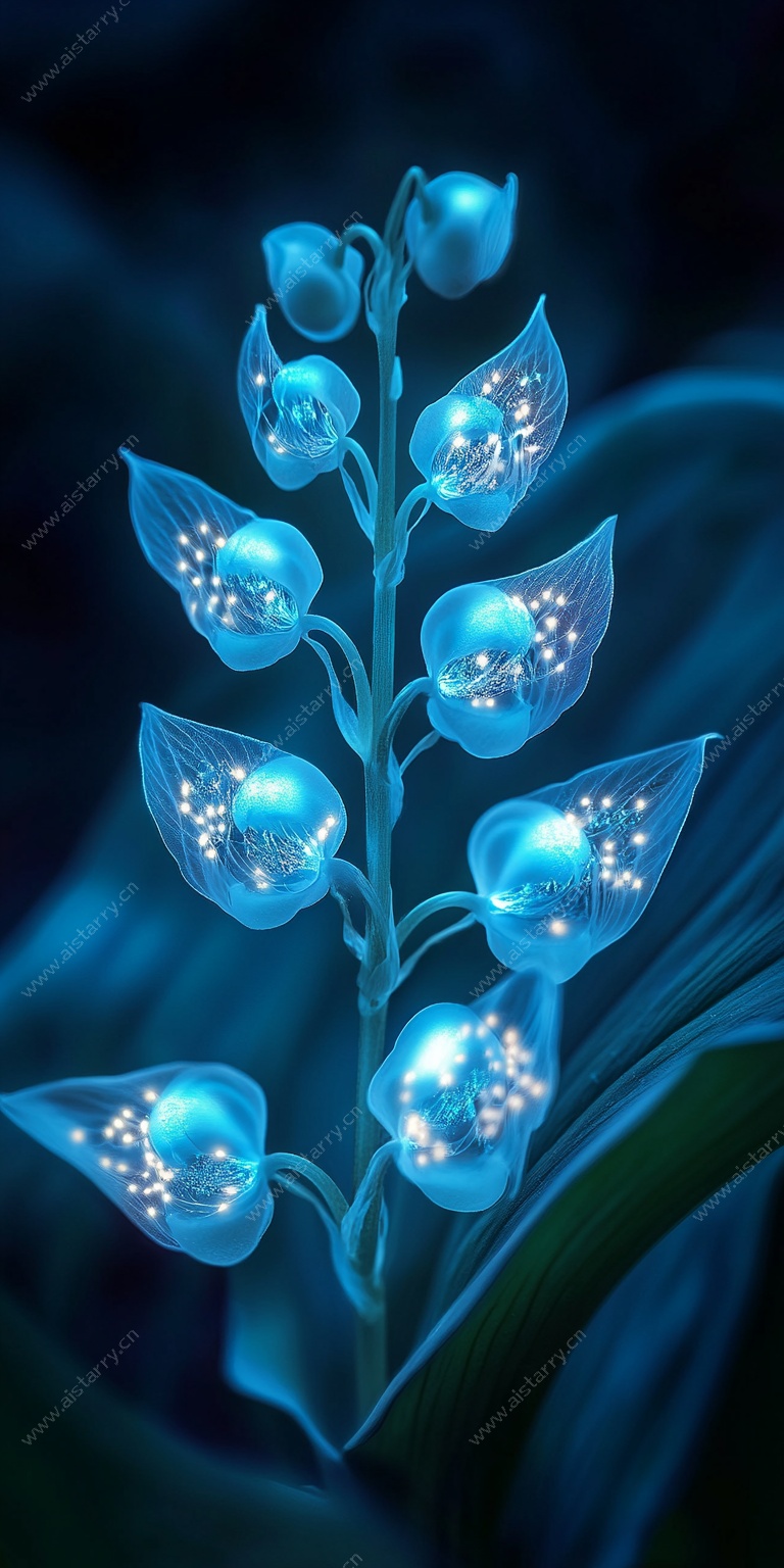 梦幻蓝色铃兰花插画