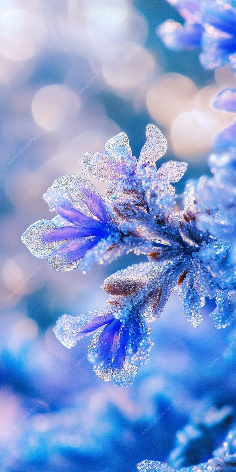 霜覆蓝花特写