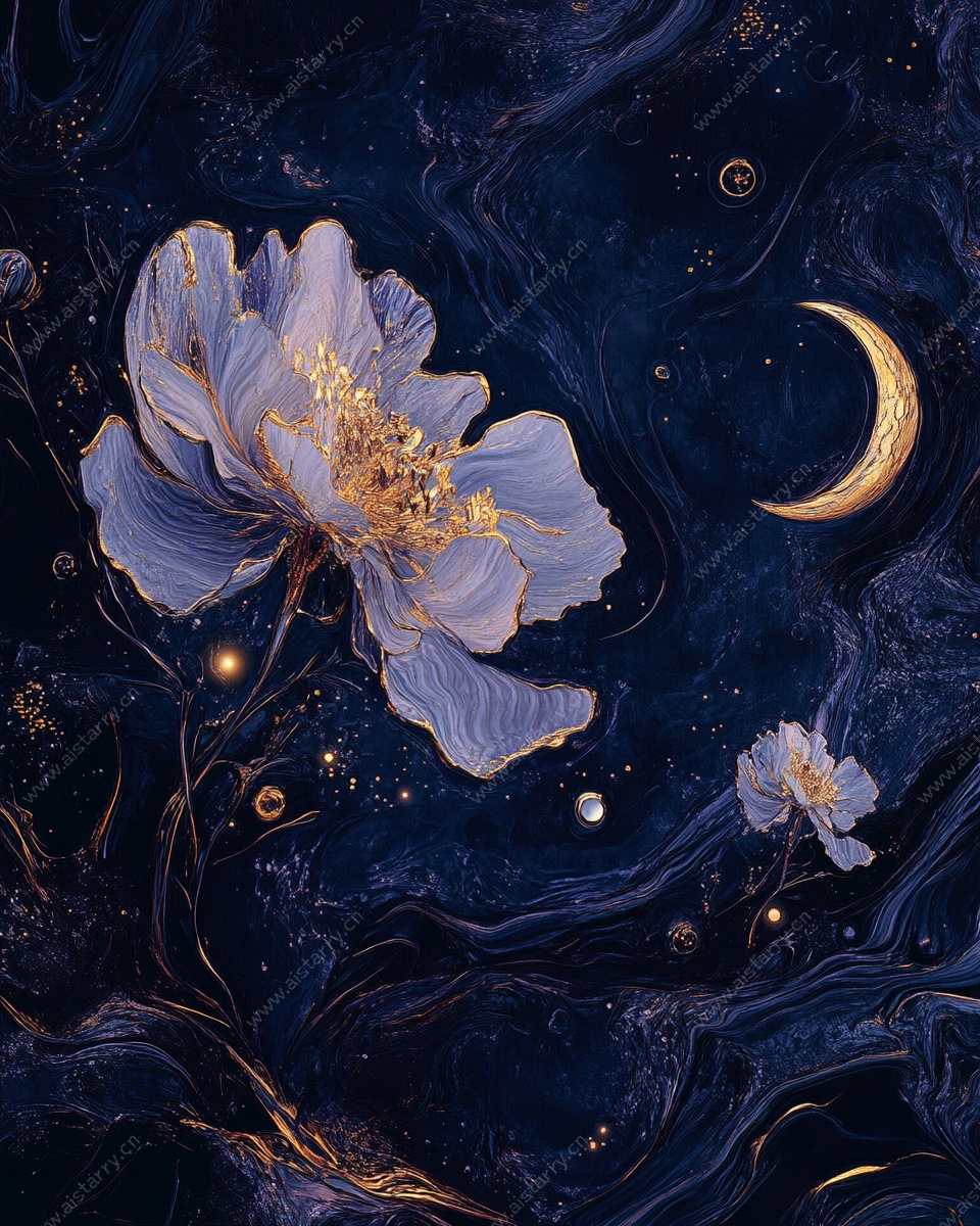 月夜繁花梦幻插画