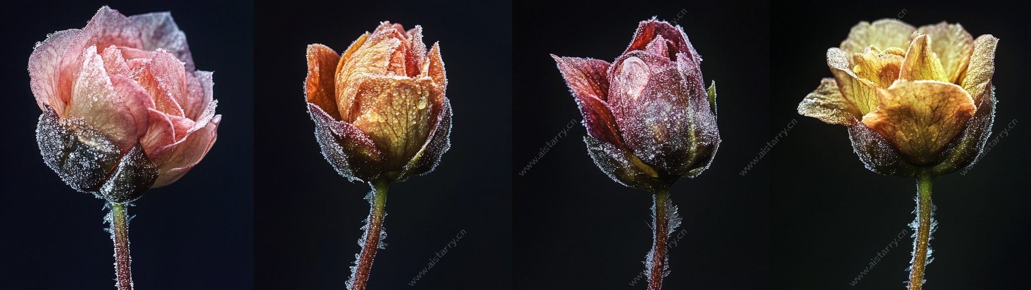 四朵多彩渐变的娇艳花朵