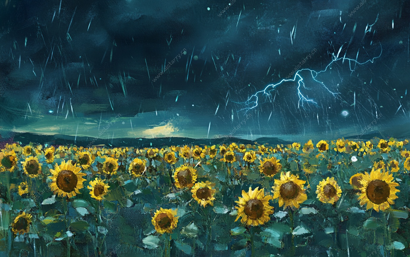 暴雨中的向日葵花海