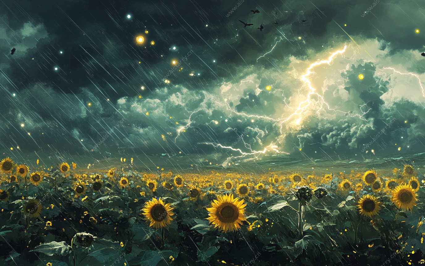 雷雨中的向日葵花海