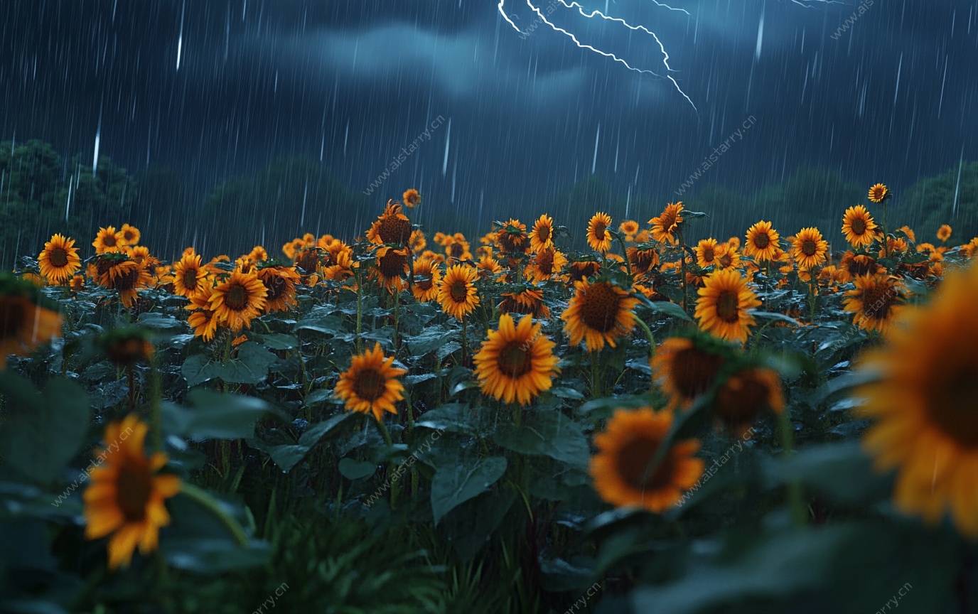 雷雨中的向日葵花海