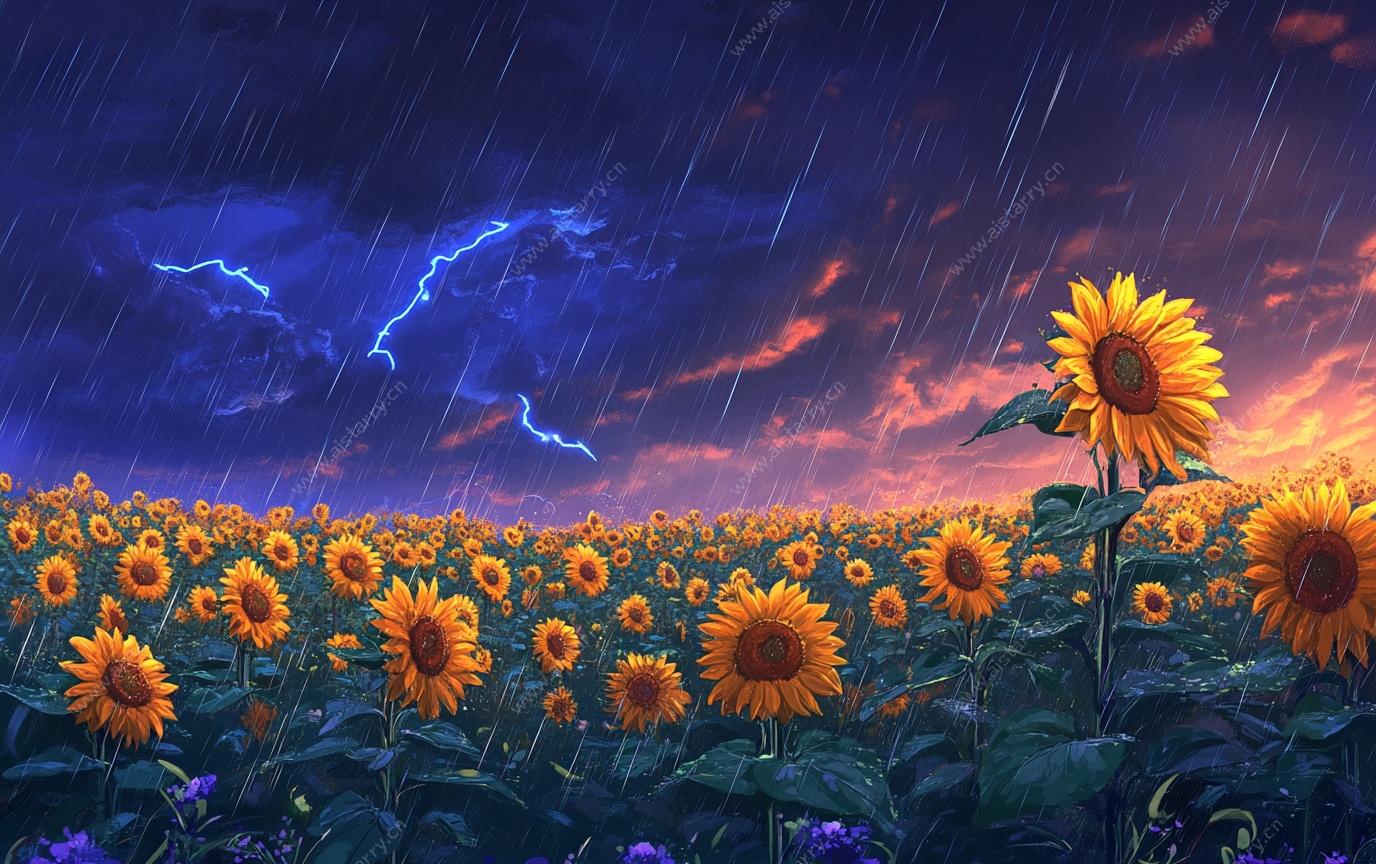 雷雨中的向日葵花海