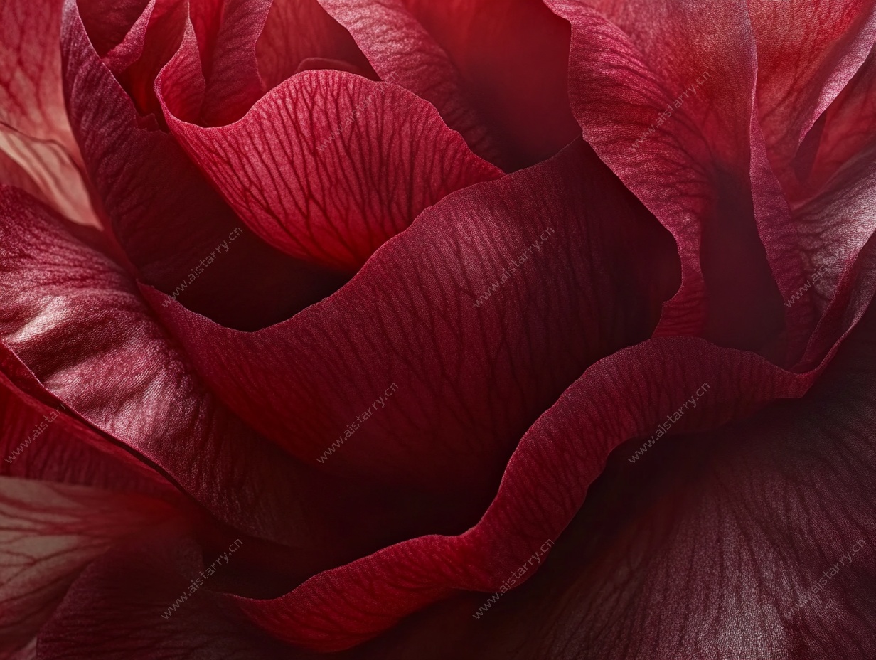 深红褶皱花瓣特写