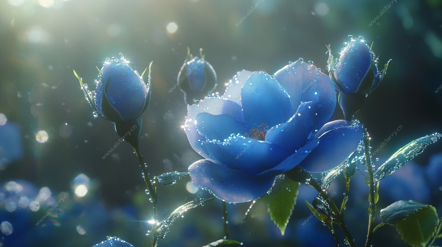 梦幻蓝玫瑰 晨露中的绽放
