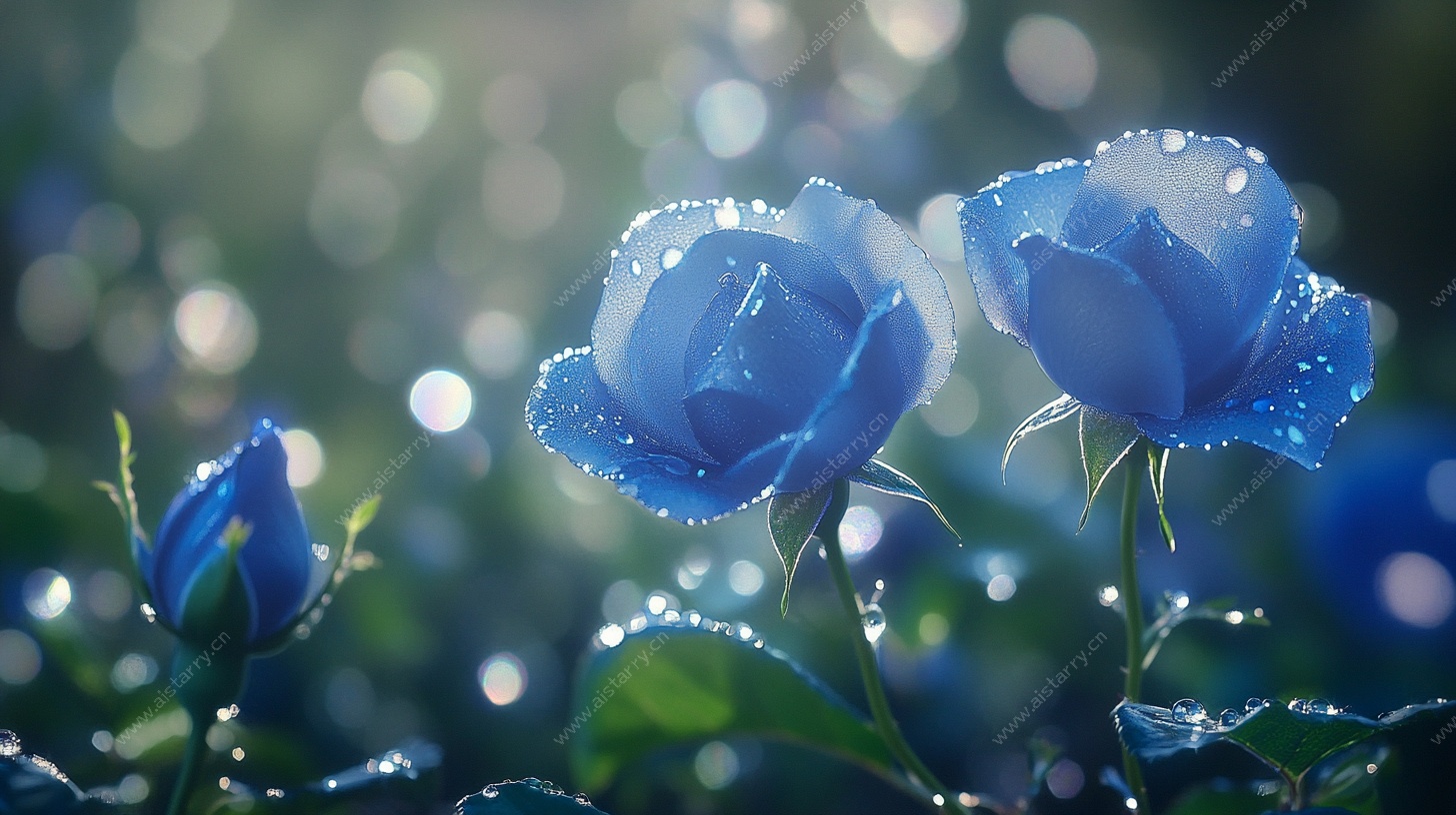 蓝玫瑰露珠美景