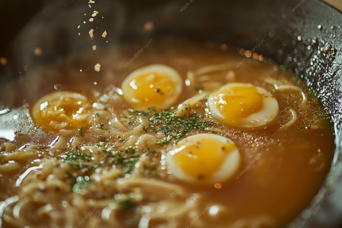 锅中煮着美味溏心蛋面