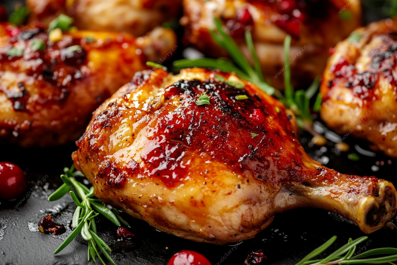 烤鸡腿配香草与浆果