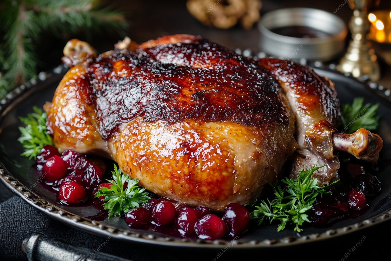 烤火鸡配蔓越莓装饰