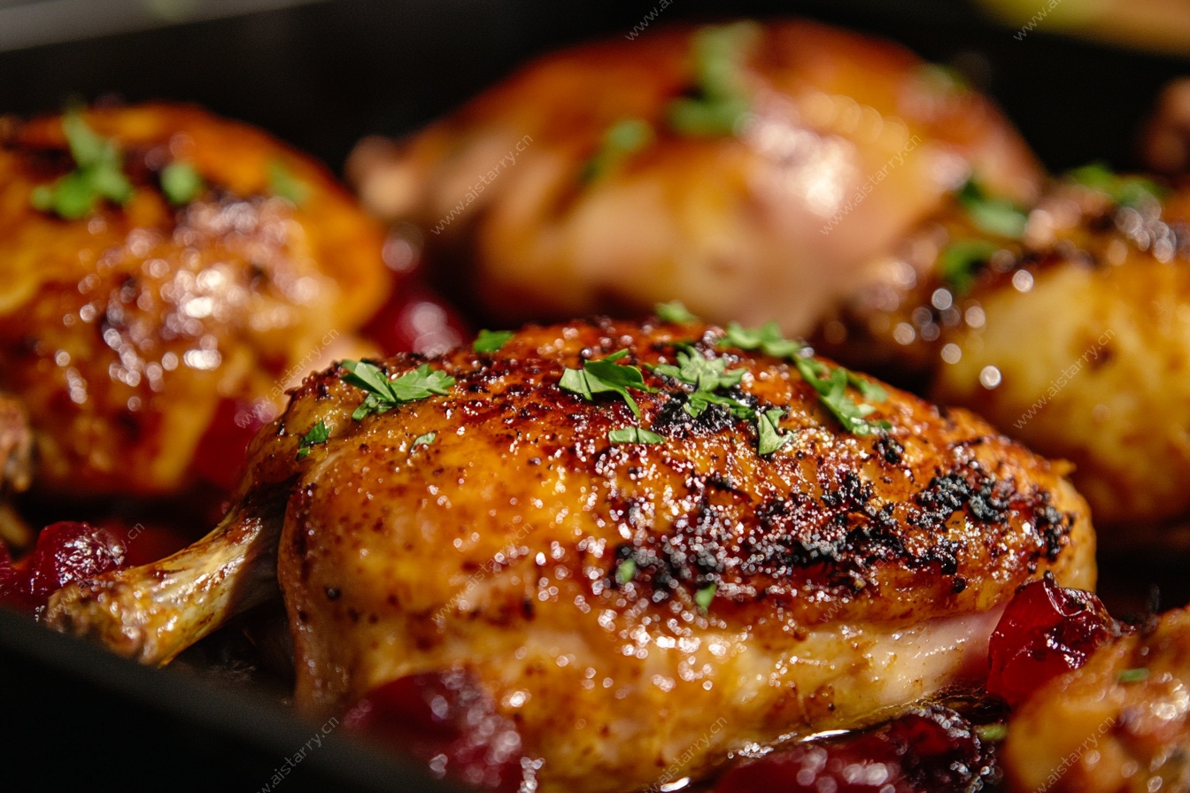 烤鸡配蔓越莓与香草