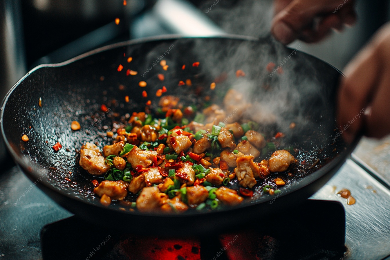 锅中爆炒美味食材瞬间