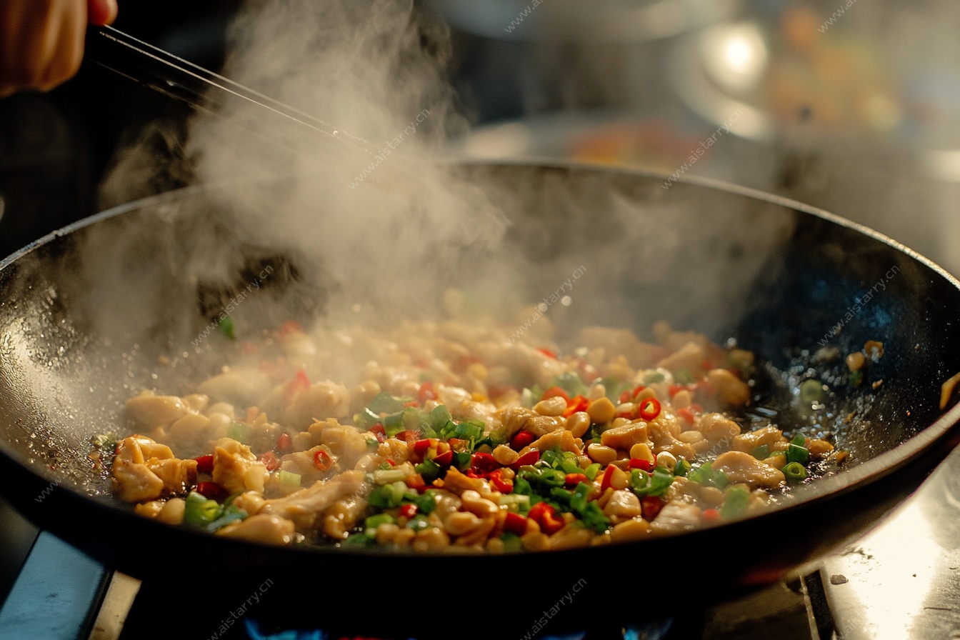 锅中翻炒的美味食材