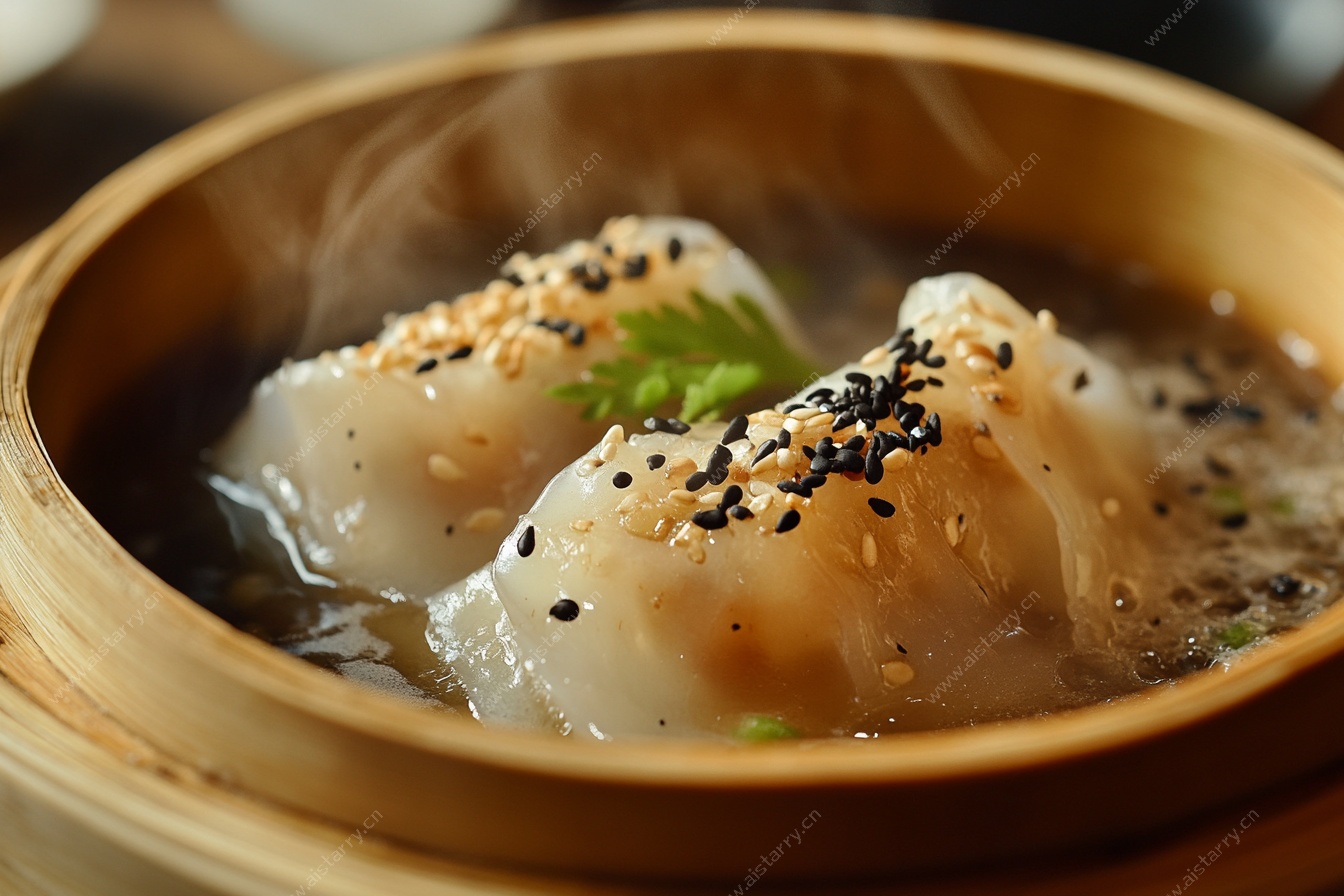 蒸笼中的美味虾肉蒸饺