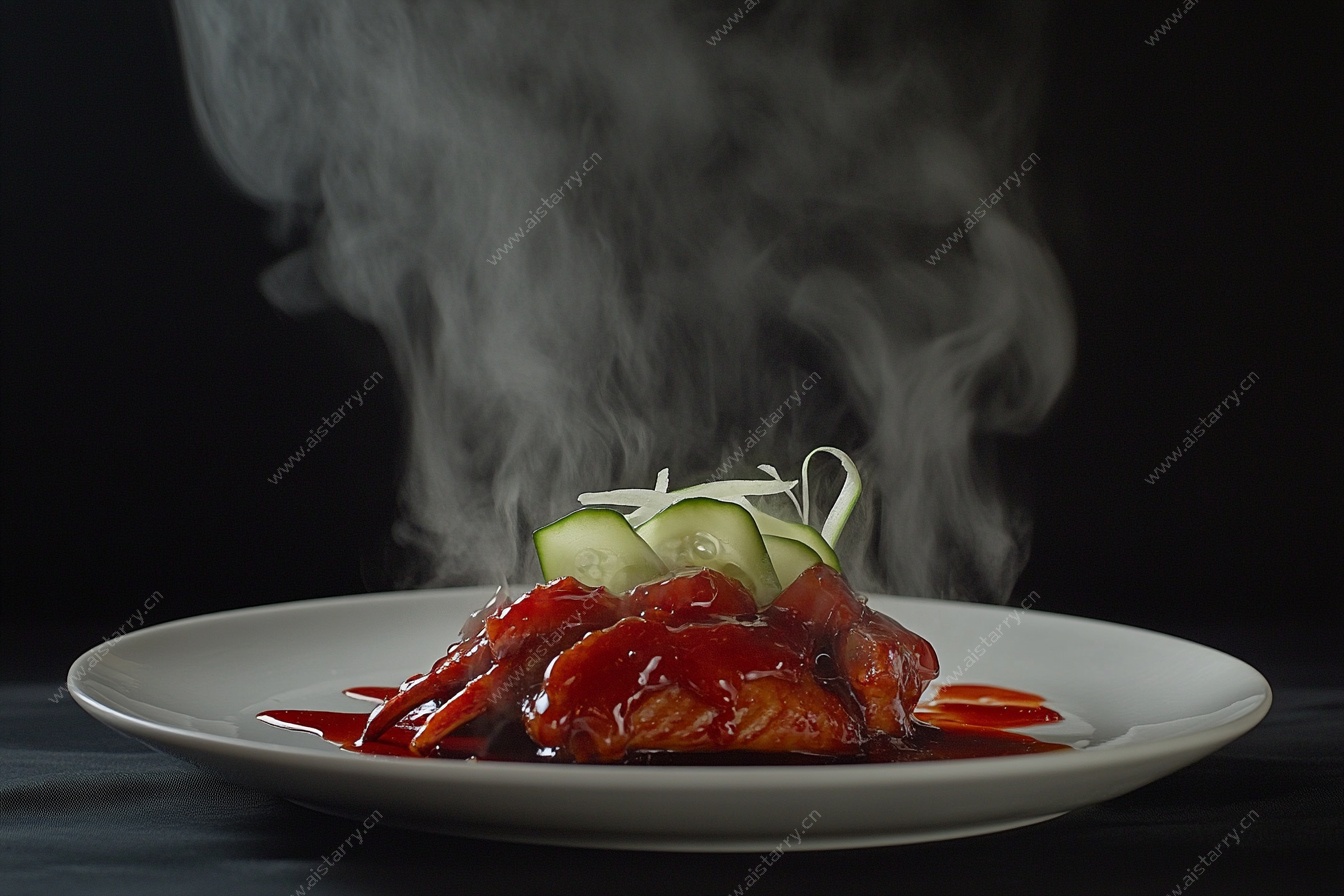 冒烟的精致创意菜肴