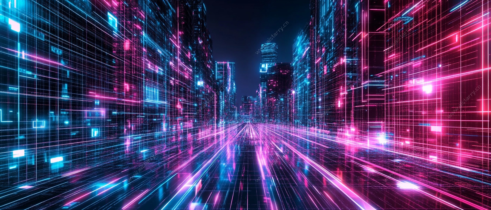 霓虹闪烁的未来科幻城市街道