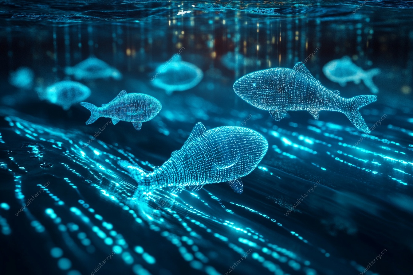 科技感虚拟鱼群水下场景