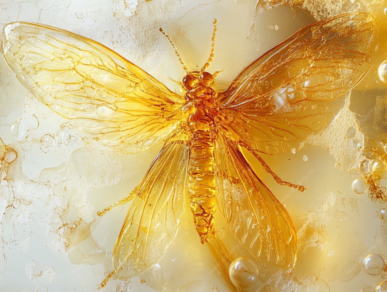 琥珀中的金色透明飞虫