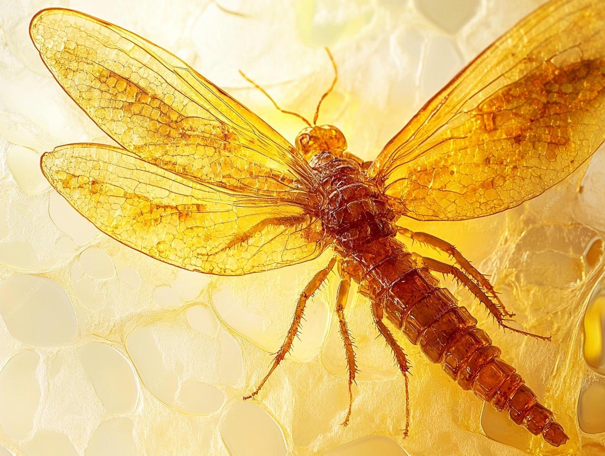 琥珀中的古老蜻蜓标本