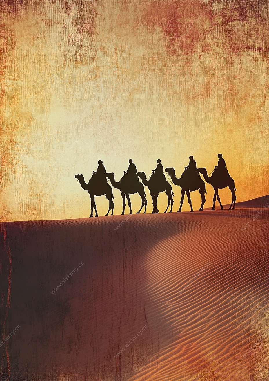 沙漠驼队剪影