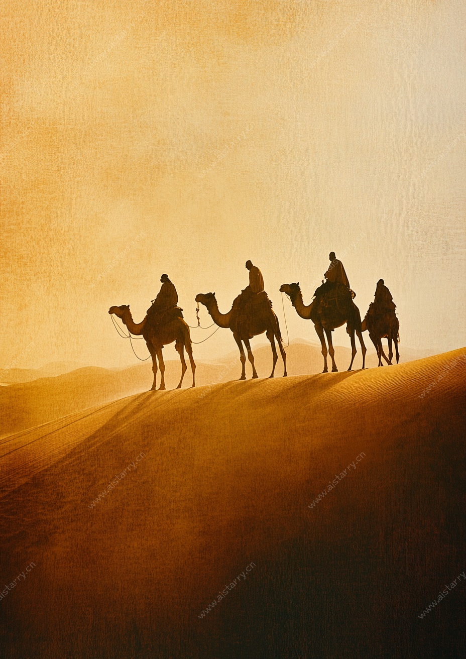 沙漠驼队剪影