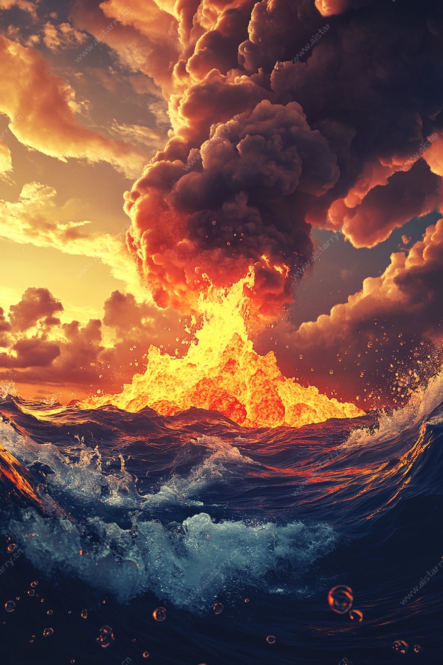 火山爆发海景图