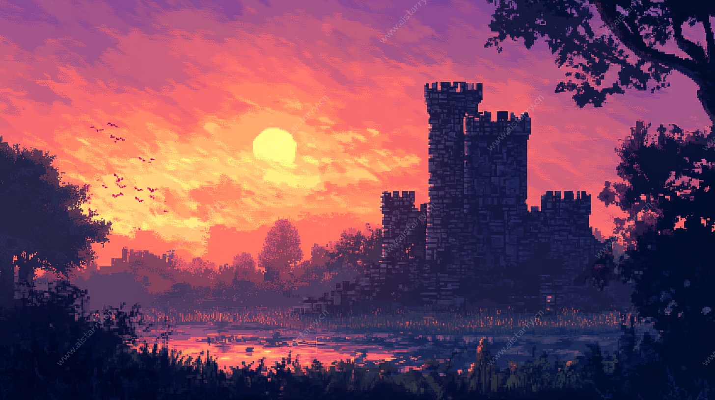 日落时分的奇幻城堡景观