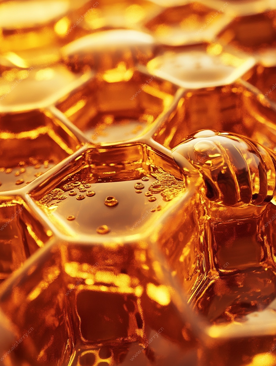 蜂巢中的金黄蜂蜜特写