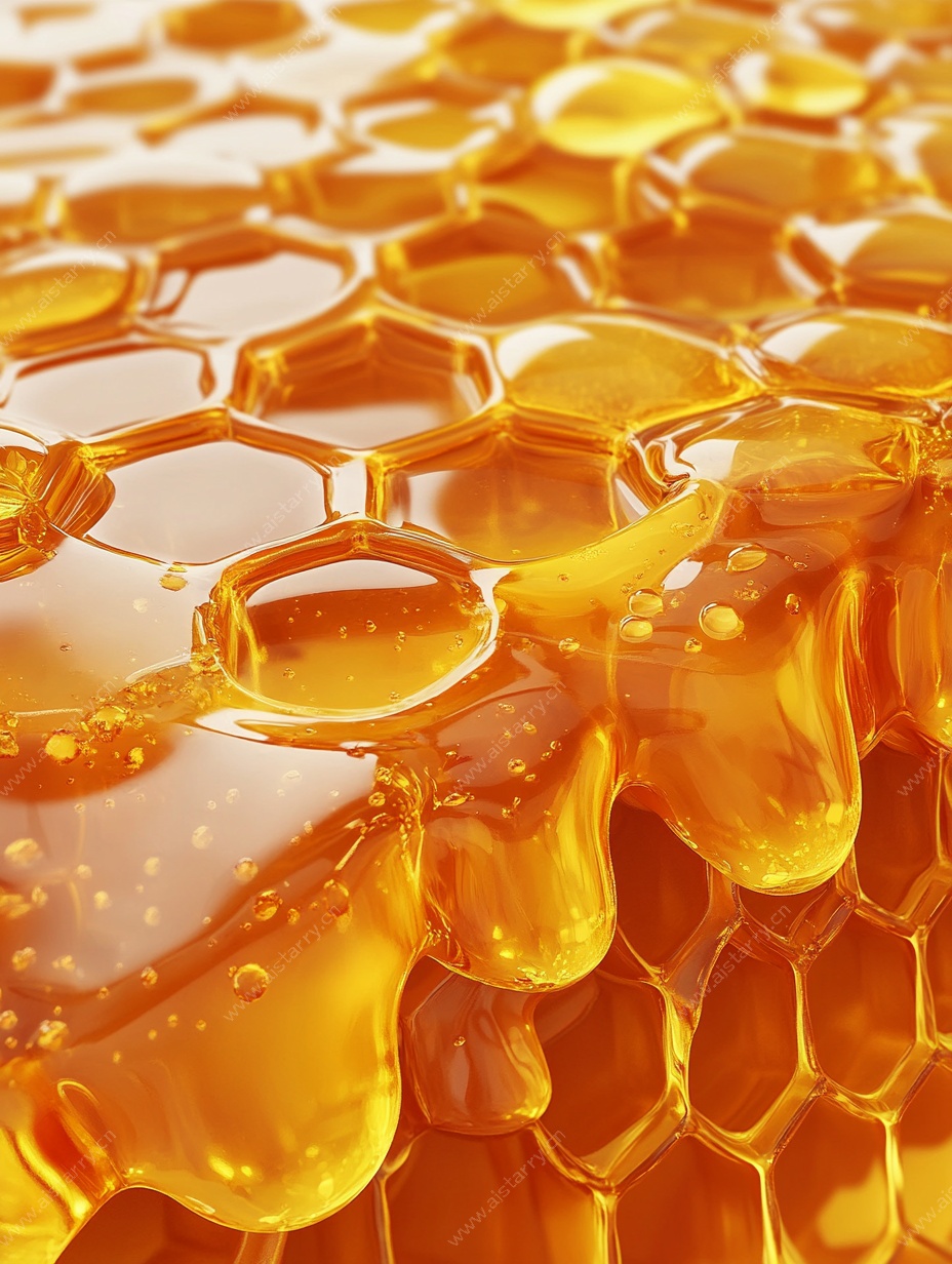 蜂巢中的金黄蜂蜜特写