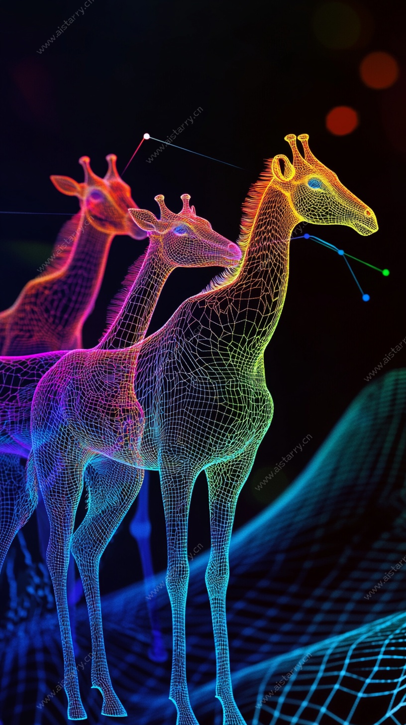 霓虹网格长颈鹿奇幻图像