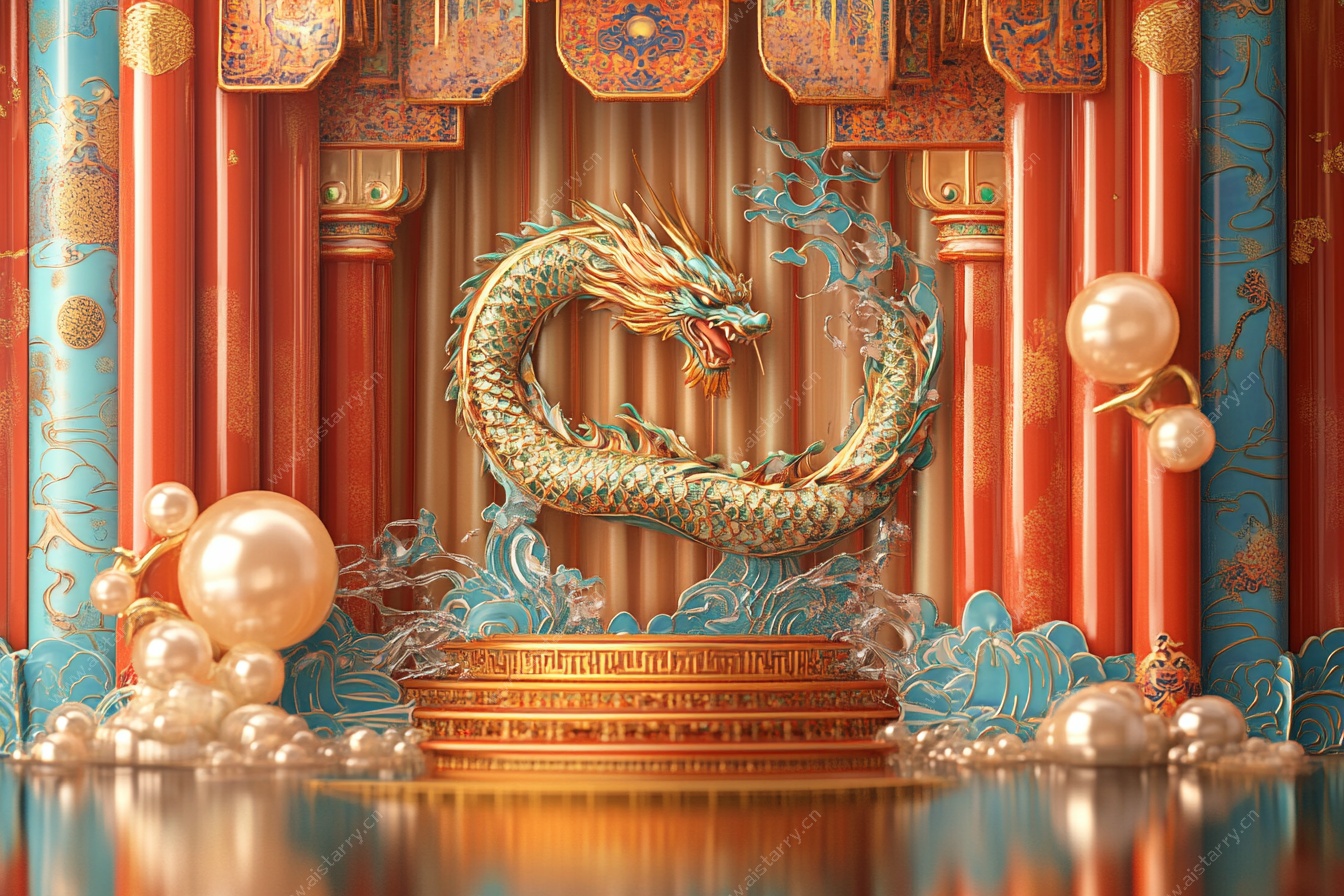 中式龙雕塑 华丽场景展示