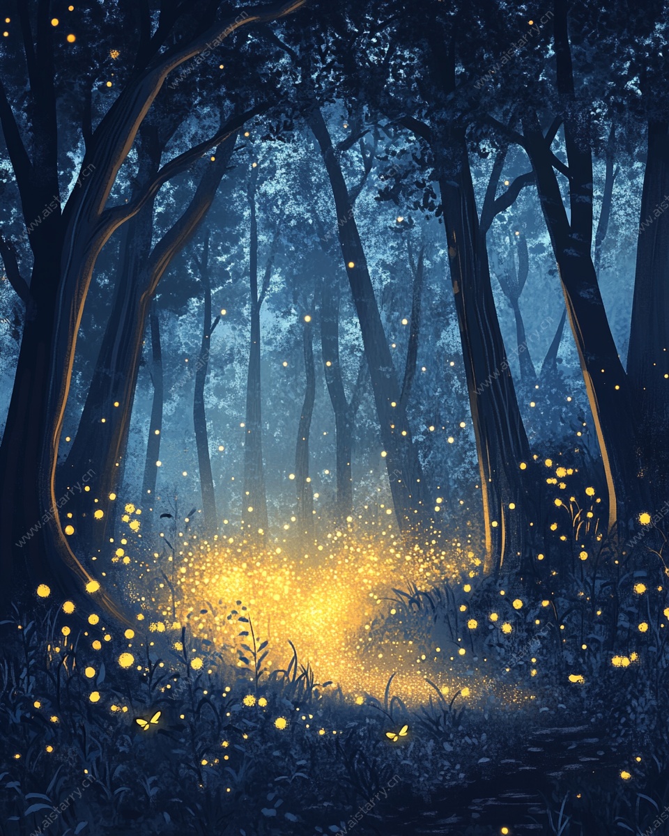 梦幻夜林中的萤火虫飞舞