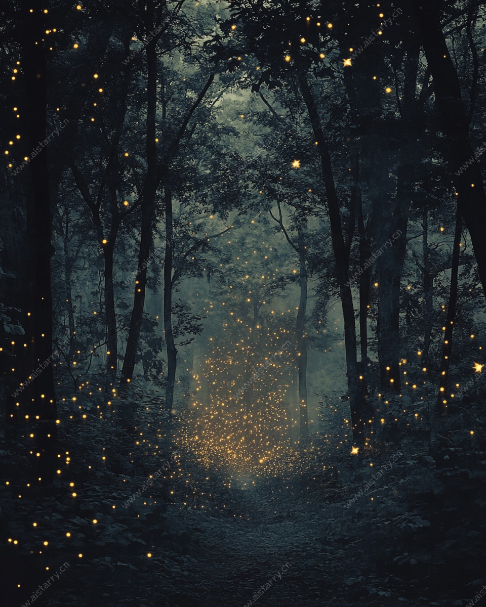 梦幻森林中的萤火虫飞舞