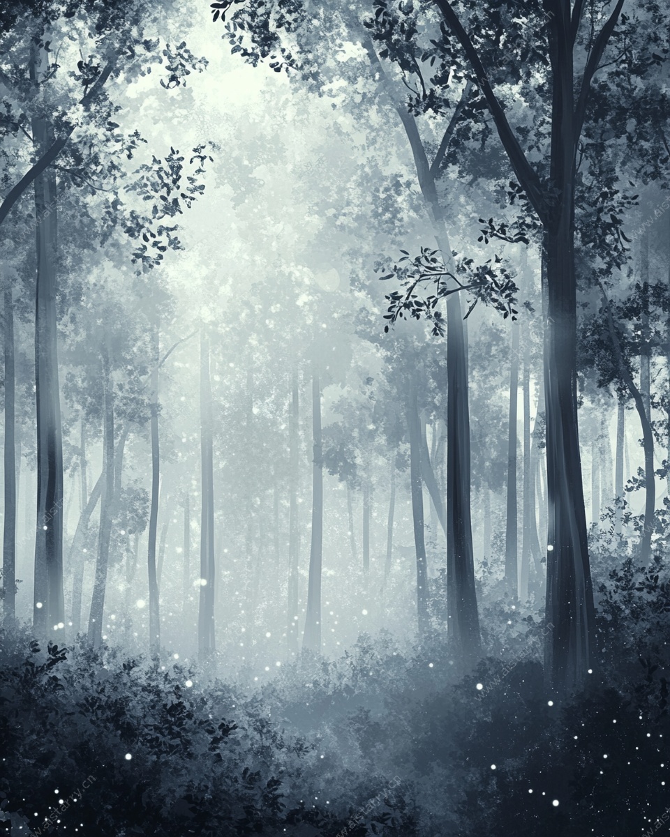 梦幻迷雾森林插画
