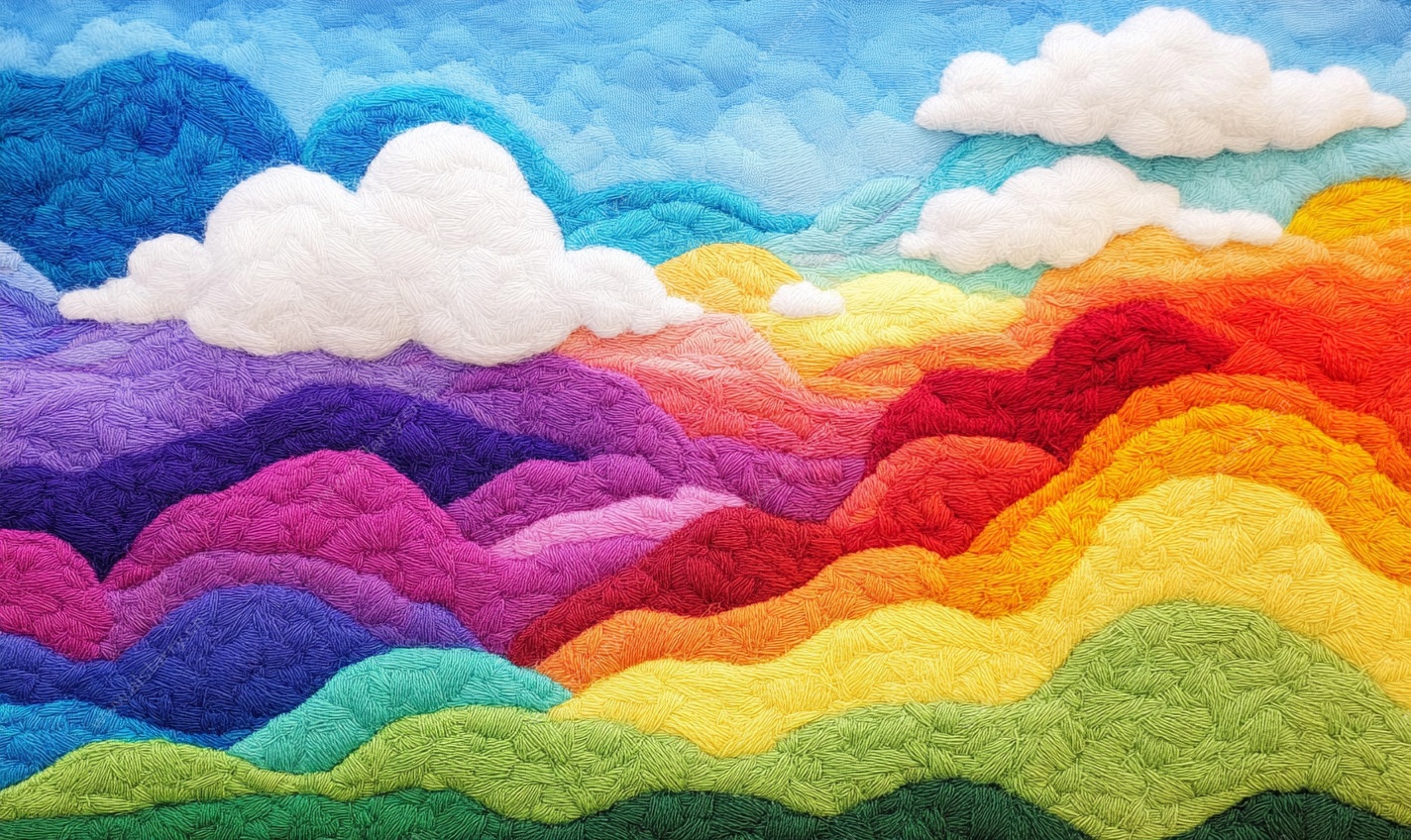 彩色羊毛毡梦幻山川图景