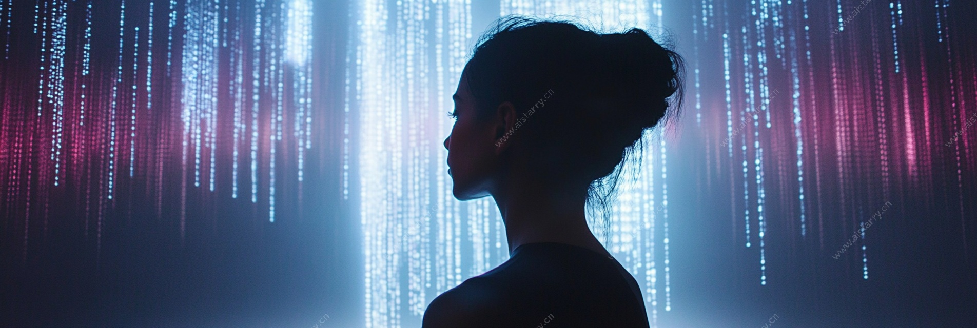 科技感女性剪影与数字背景