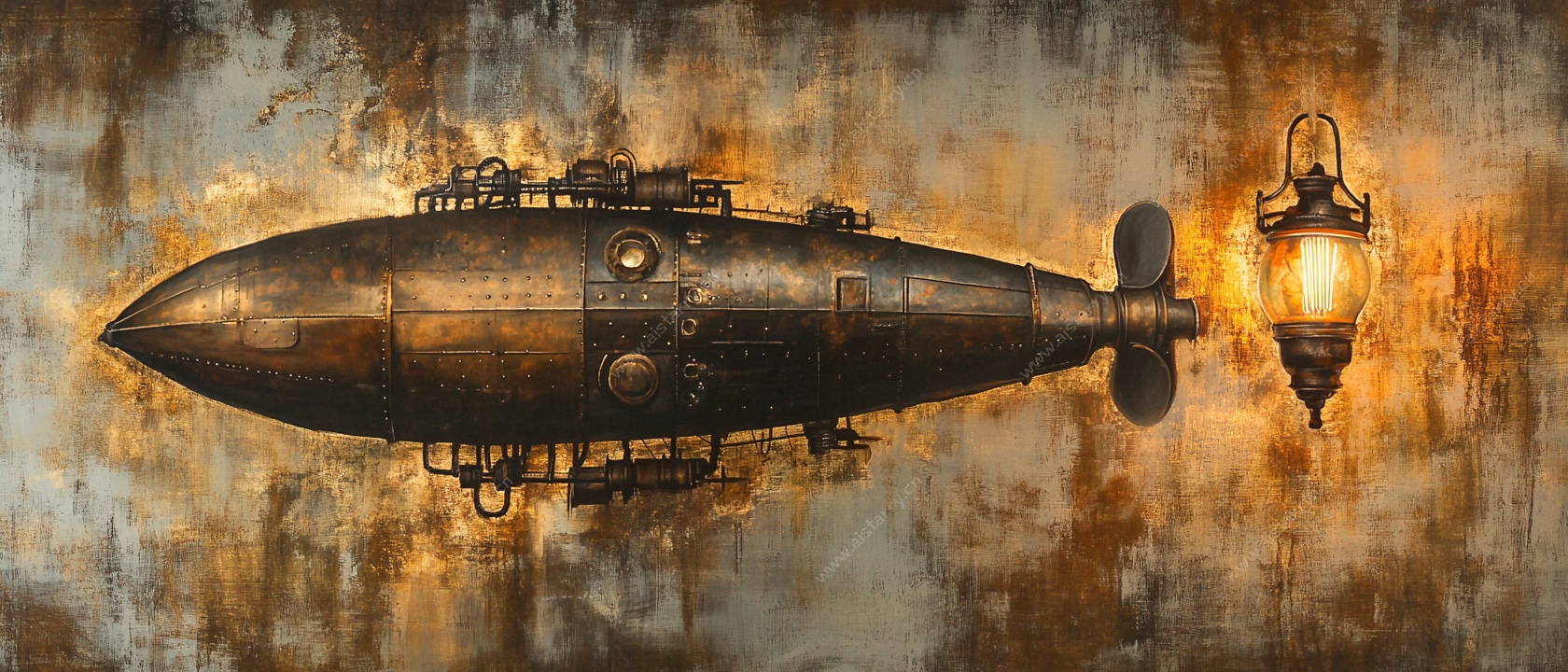 复古风潜水艇与煤油灯画面