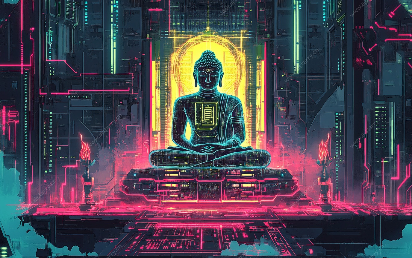 赛博朋克风格冥想佛像