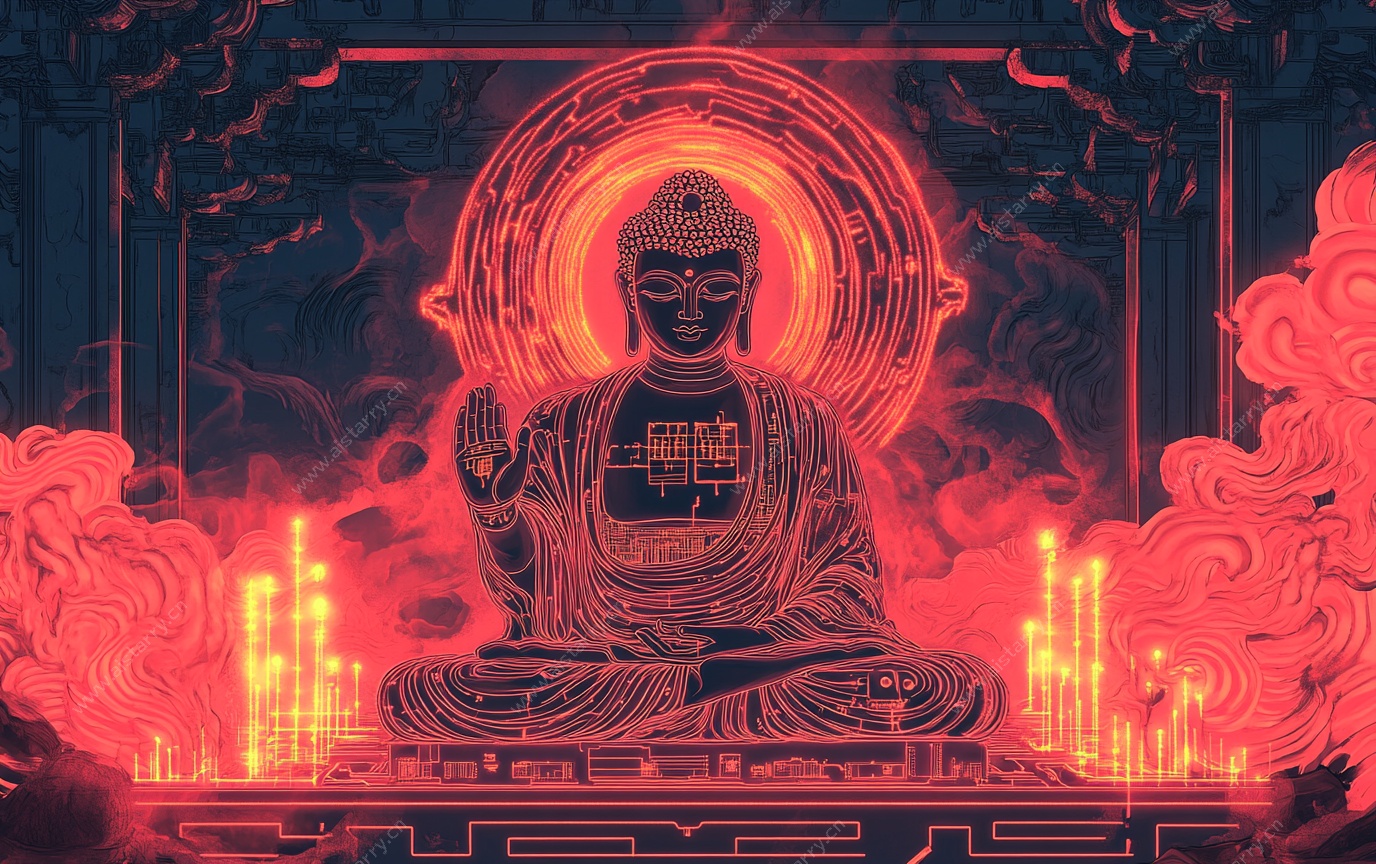 赛博朋克风格佛像插画