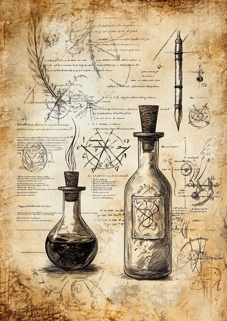 复古魔法药剂与神秘元素图