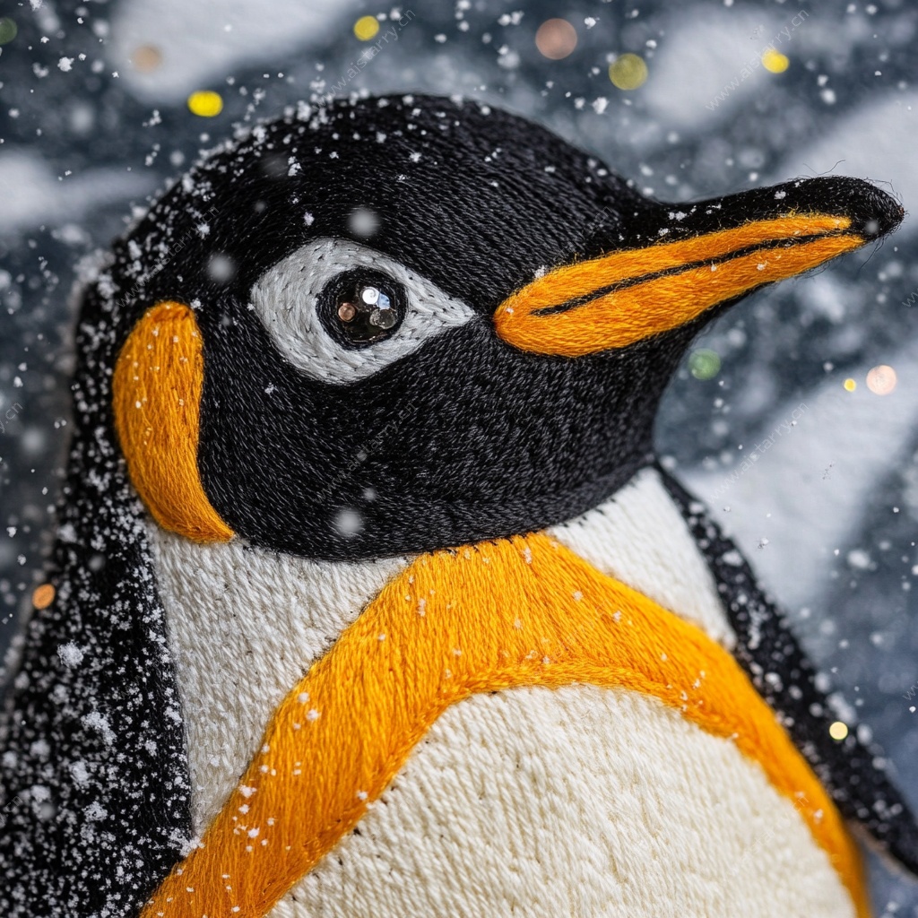 刺绣企鹅 雪花中的可爱萌物