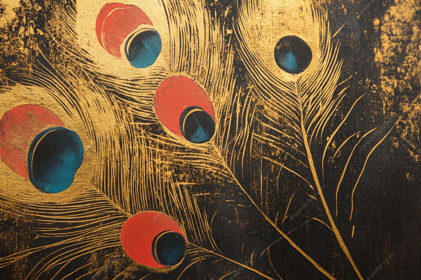 金色孔雀羽毛艺术图案