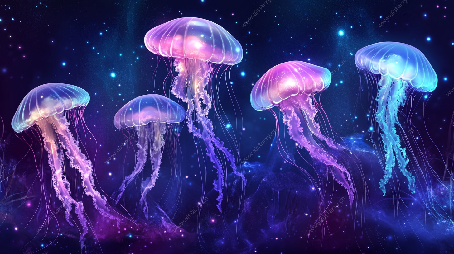 梦幻水母在星夜中遨游